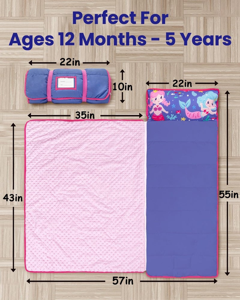 PRIMLECT Toddler Nap Mat with Detachable Blanket and Removable Pillow, Kids Sleeping Bag 55''x35'' for Daycare Preschool Kindergarten, Toddler Sleeping Mat for Boys and Girls - Image 4